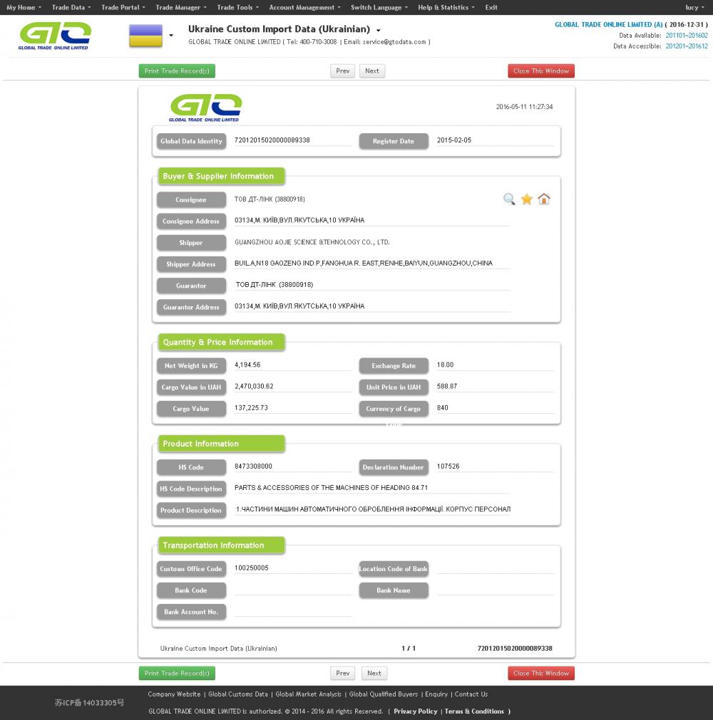 Computer - Ukraine Import Customs Data