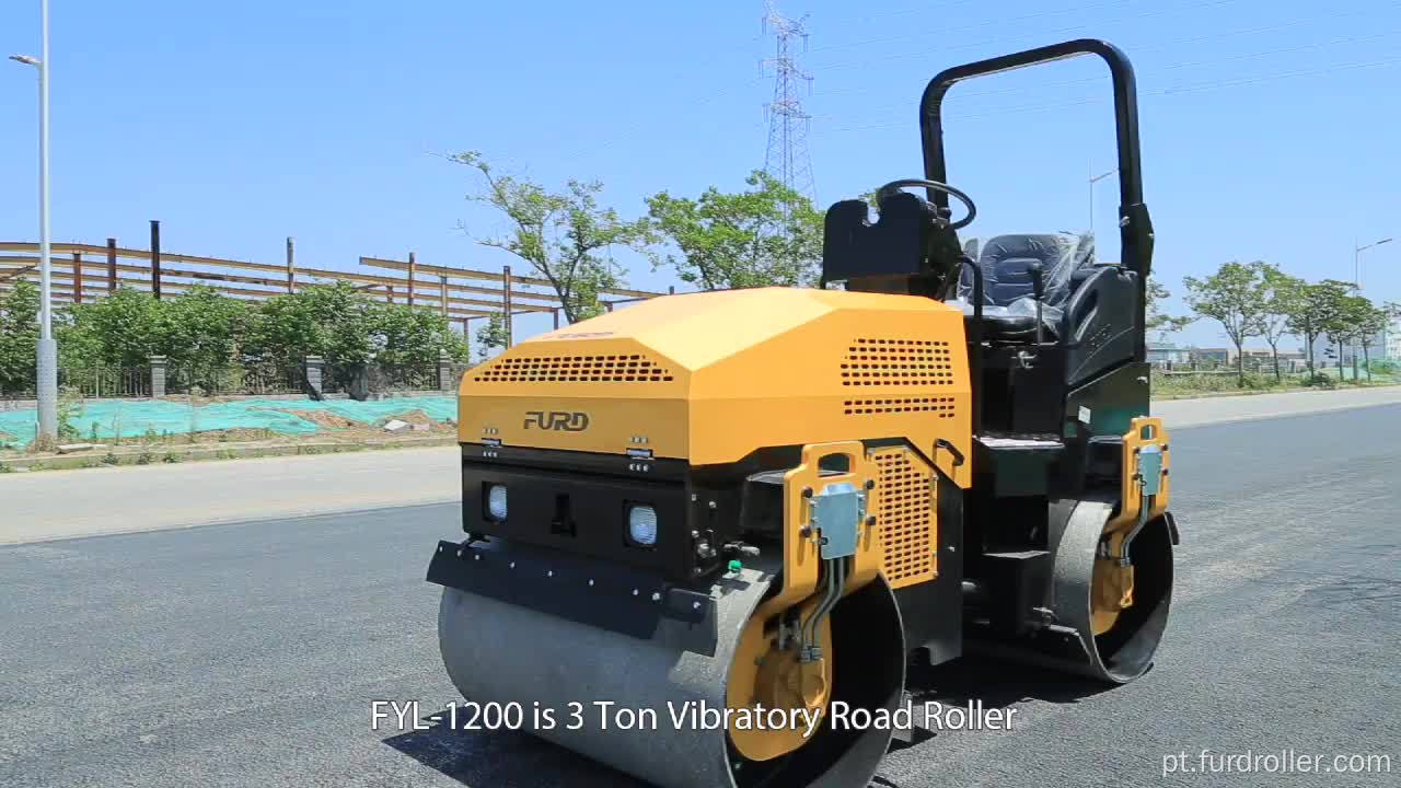 Rolo compactador vibratório hidráulico de 3 toneladas, rolo compactador hidráulico compactador de solo, rolos compactadores de solo FYL-1200