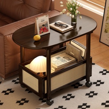 Винтажный бамбуковый столик на колесиках для гостиной