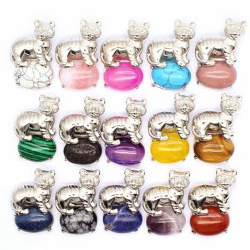 Gemstone Silver Plated Tiger Gemstone Pendant-32X22X8MM Natural Stone Crystal Pendants for DIY Jewelry Making