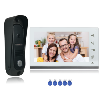 4 Sistema de intercomunicador de video de apartamento con cable con cámara HD y monitor blanco de 7 pulgadas