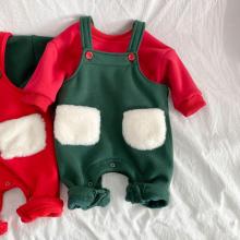 Plus velvet backpack pants warm baby romper