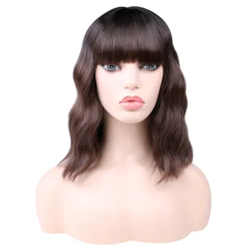 Wholesale Machine Made Water Wave Pink Wig With Bangs Cheap Cosplay Pixie Curls Short Bob Synthetic Hair Wigs With Highlights