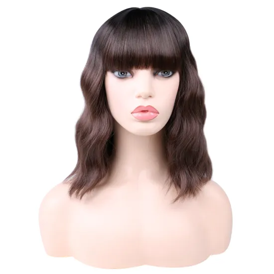 Wholesale Machine Made Water Wave Pink Wig With Bangs Cheap Cosplay Pixie Curls Short Bob Synthetic Hair Wigs With Highlights
