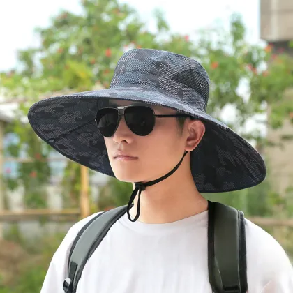 H12 Large Brim Anti-UV Fishing Hat for Middle-aged and Elderly - Camouflage Mountaineering Sunshade Bucket Hat