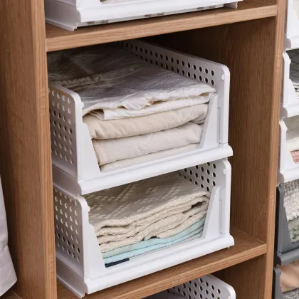 Foldable Stackable Plastic Storage Baskets for Closet Organization and Drawer Shelving