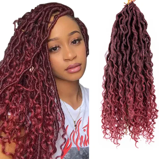 AliLeader Synthetic Crochet Braids Hair River Goddess Braiding Hair Extension Ombre Brown Faux Locs With Curly Hair