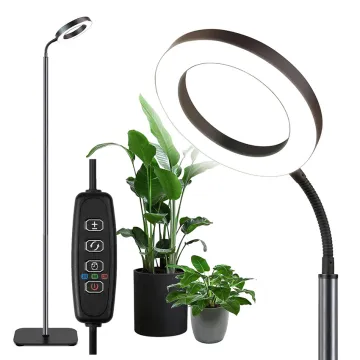 Angle Ring LED Plant Grow Light with Silver Plated Iron Base: 10 Dimmable Settings and 3/9/12H Timer for Natural Light Halo Effect