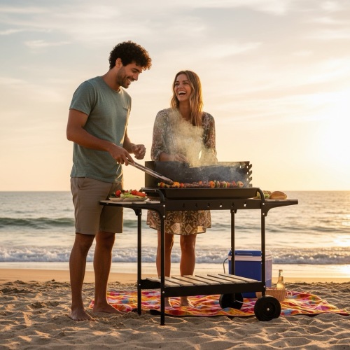 เตาย่างถ่านถังใหญ่พร้อมเทอร์โมมิเตอร์ในตัว