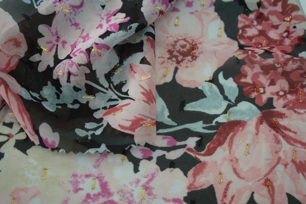 Polyester Gold Lurex Print Fabric