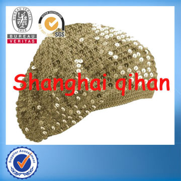 Fashion crocheted snood knit hats with shining sequins