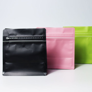 Custom Printed Resealable Kraft Flat Bottom Pouch Coffee Bean Packaging Bags Aluminum Plated Bag With Valve And Zipper