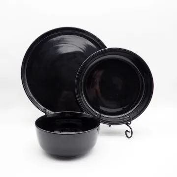 Turkish Luxury Glazing Decorative Black Melamine Dish Plates Ceramic Chinese Bowl Set