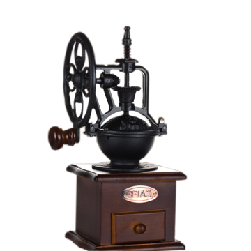 Vintage Wooden-Handle Manual Coffee Grinder - Large Round, Old-Fashioned Home Style