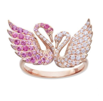 Peasonalized and Attractive Double Swans Decorated Ring (FQ-9099)