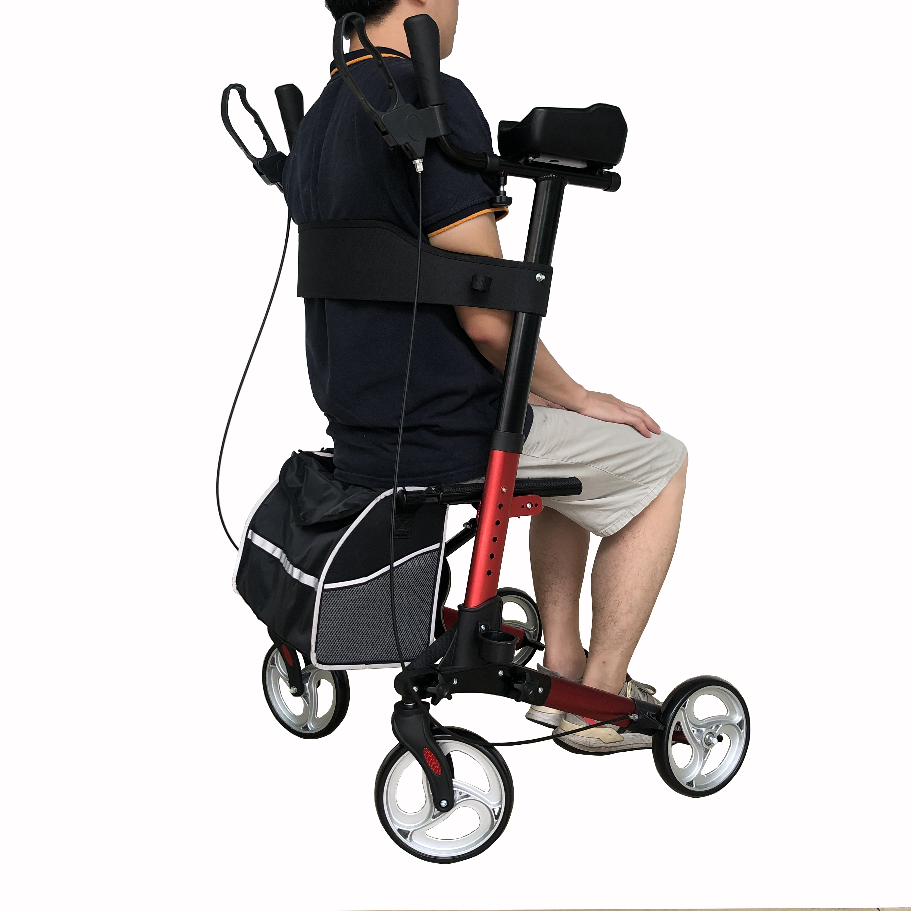 Walker droit pour 300 livres de haut Walker avec roues métalliques Rollator pliant Walker dos érigé mobilité roulante Aide à la marche