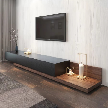 Nordic Modern Solid Wood TV Cabinet with Retractable Features in Black Walnut Color
