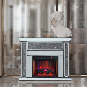 Silver Crystal Crush Diamond LED Mirrored Fireplace TV Unit Cabinet