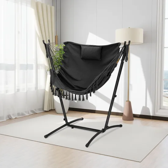 Danlong Heavy Duty Weather Resistant Indoor Outdoor Cotton Hanging Hammock Chair with Stand: Saving Space Fabric Swing Chair
