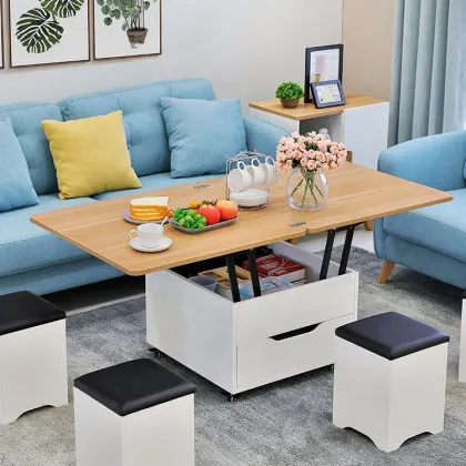 Shunde Foshan Retro Industrial Lift Top Wooden Legs Coffee Table