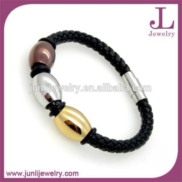 DIY Beads Genuine Braided Leather Bracelet Stainless Steel Bio Magnetic Clasp Bracelet