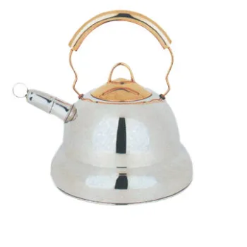 High quality stainless steel whistling kettle with golden handle and knob