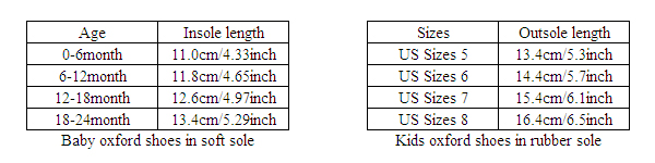 Baby oxford shoes sizes