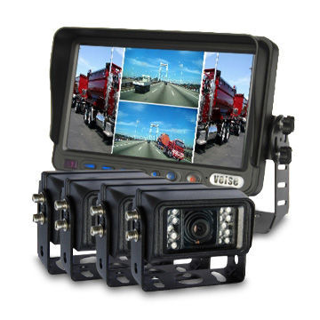 Quad Monitor Camera System with 7" Digital Built-in Quad Monitor and 4 CCD Water-resistant Camera