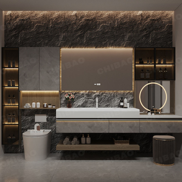 Sintered Stone Modern Vanity Bathroom Luxury Furniture Sets with Touch Screen LED Mirror Cabinet
