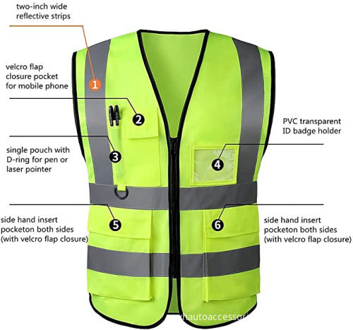 High Visibility Reflective Vest with Pockets and Zipper - ANSI/ISEA Compliant