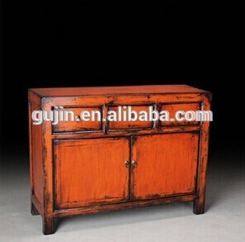 distressed solid wood sideboard buffet 3 drawers 2 doors orange