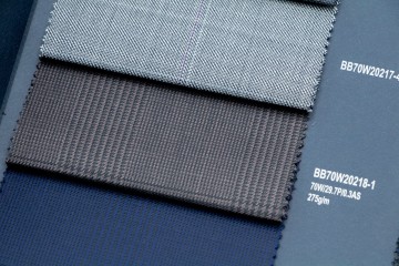 Grey Blue Plaid Machine Washable Wool Fabric