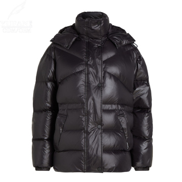 Yufan Custom Logo Waterproof Nylon Duck Down Long Black Jacket