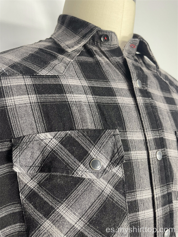 Camisa a cuadros gris negro de franela lavada