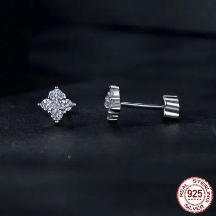 Simple Sparkle Moissanite Diamond Stud Earrings S925 Sterling Silver Platinum Plated Jewelry for Women