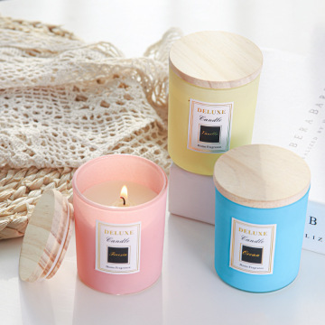 Unique Custom Bamboo Cover Glass Candle Holders - Matte White Scented Candle Jars with Lid