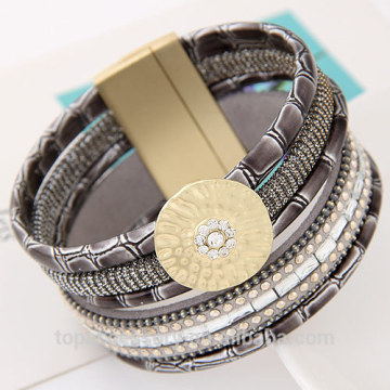 TBC6907-58 2017 Pulseras Mujer Fashion Boho Wide Magnetic Leather bangles Multilayer Buckle Wrap Bracelets Jewelry for Women