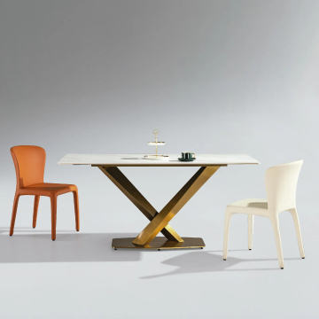 Slate Classic Rectangle Matte Porcelain و Stainless Steel Luxury Modern Table