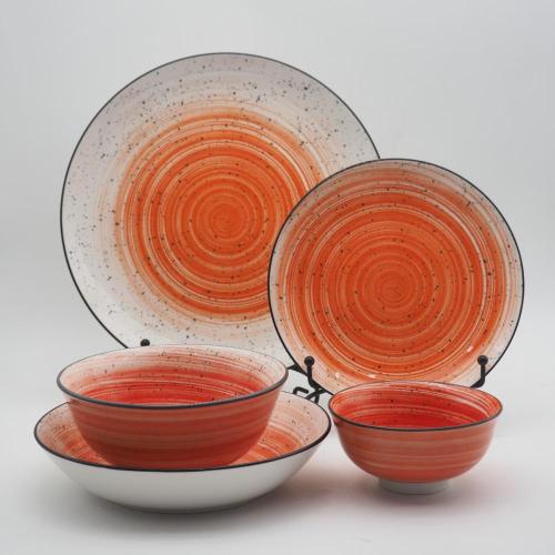 Luxo Painted Hand Painted Style Orange Ceramic Dinnerware Porcelain Dinner Set