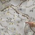 Flower and bird Elegant beige hand-painted wallpaper