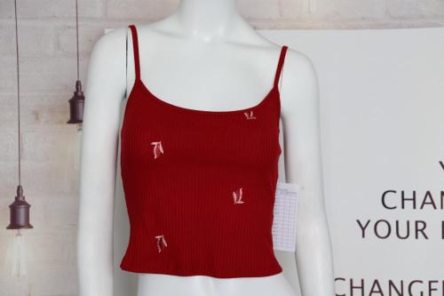 Tangki Halter Bersulam Wanita Merah