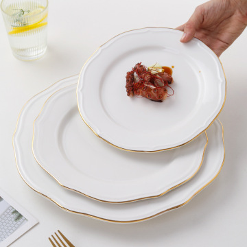 10.5 Inch Ceramic Flower Shape Charger Plate with Gold Rim - TYZ Fine Bone China