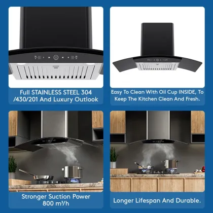 Black Paint Color Extractor Hood 60cm Kitchen Range Hood