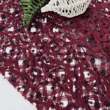 2MM Printed Seuins Poly Yarn Guipure Embroidery Fabric