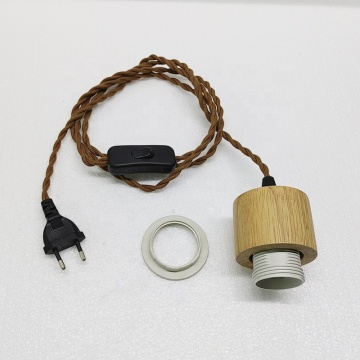 E26/E27 Wood Pendant Light Kit with Switch - Retro LED Pendant Lamp for Home Kitchen Decoration