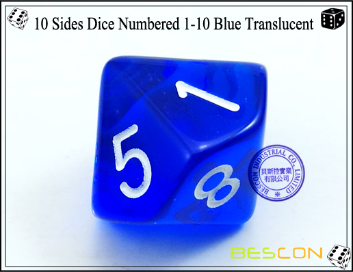 10 Sides Dice Numbered 1-10 Blue Translucent-4