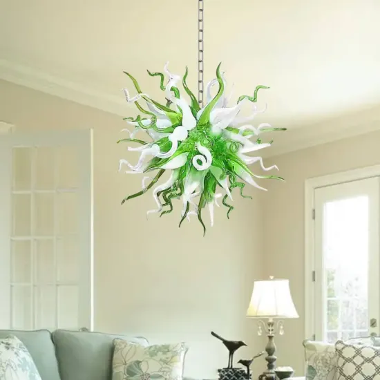 Chihuly Green Glass Pendant Lamps for Low Ceilings