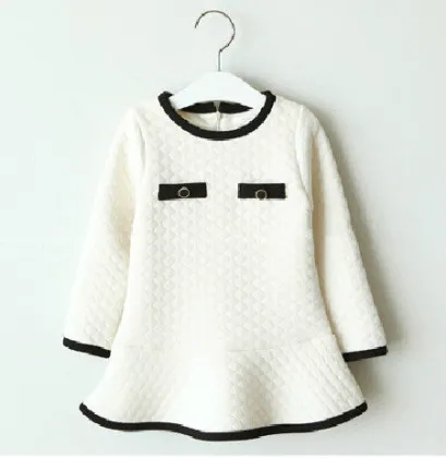 100% Cotton Girls Dress Long Sleeve , White Lattice Cotton Childrens Clothes