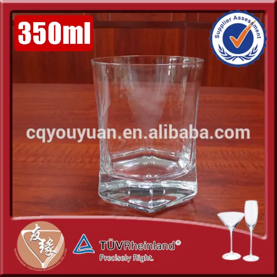 Excellent super flint glass thick bottom 380ml handblown hexagon drinking glass cup