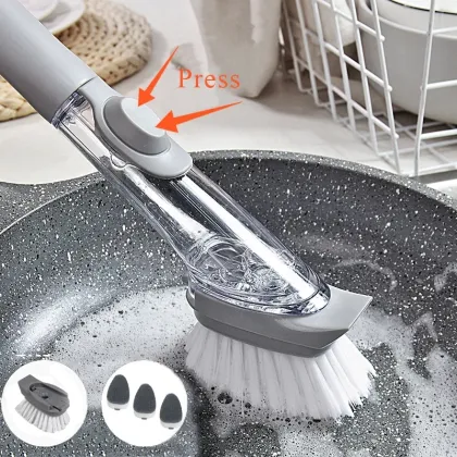 Automatic Kitchen Brush Dispenser with Hydraul System: Long Handle, Dishwashing Sponge, and Cleaner for Efficient Dishwashing